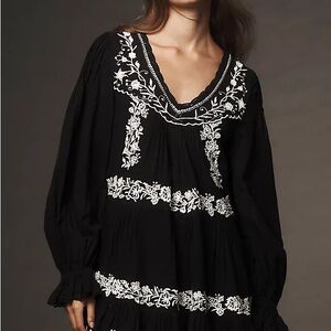 Anthropologie Black and White Embroidered Mini Dress